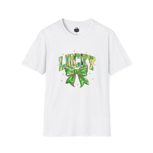 Lucky St. Patrick's T-Shirt, Coquette Bow, Unisex St. Paddy's Day Shirt, Green Bow Graphic Tee, Gift for her