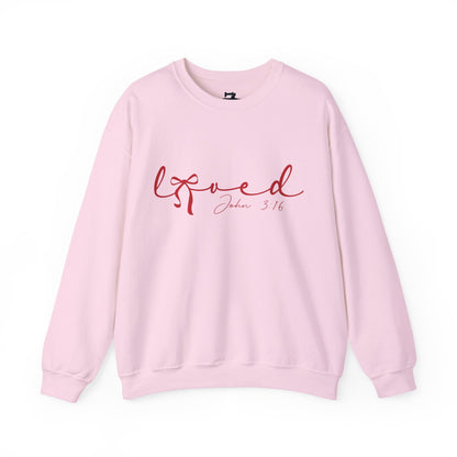 Loved Script Valentine's Sweatshirt - John 3:16 Christian Gift