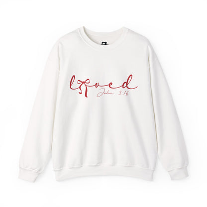 Loved Script Valentine's Sweatshirt - John 3:16 Christian Gift