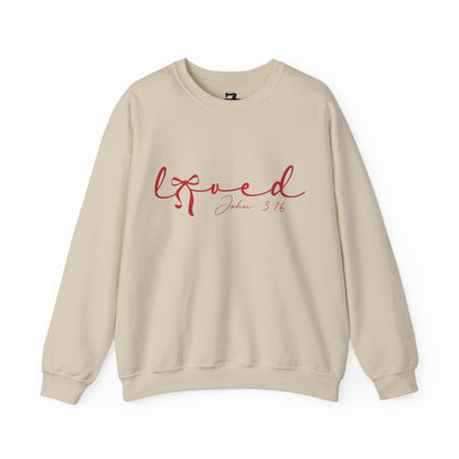 Loved Script Valentine's Sweatshirt - John 3:16 Christian Gift