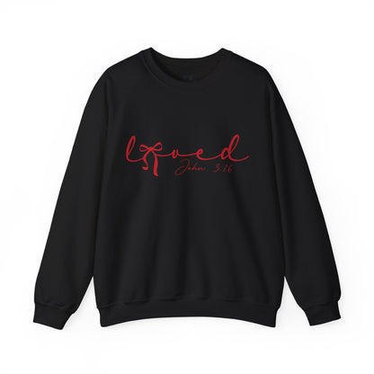 Loved Script Valentine's Sweatshirt - John 3:16 Christian Gift